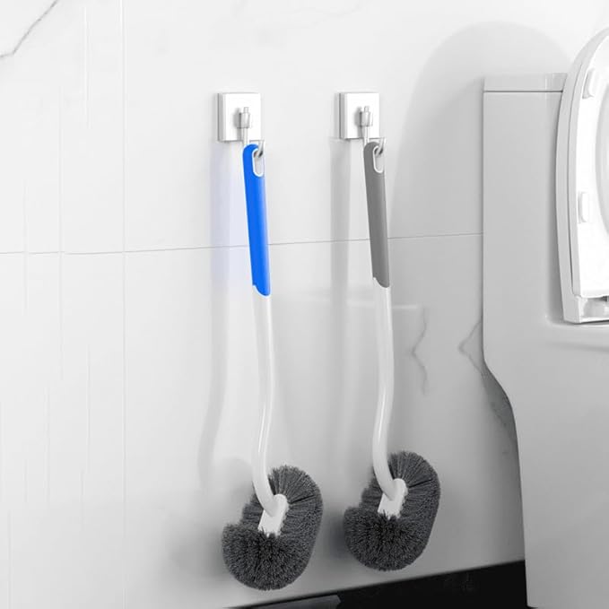 Modern Curved Toilet Brush with Wall Mount, White Handle with Gray Bristles, Long-Handled Design for Deep Cleaning, No-Stain Bathroom Cleaning Cleaning Brush,Soft Fur Toilet Brush,Plastic Material