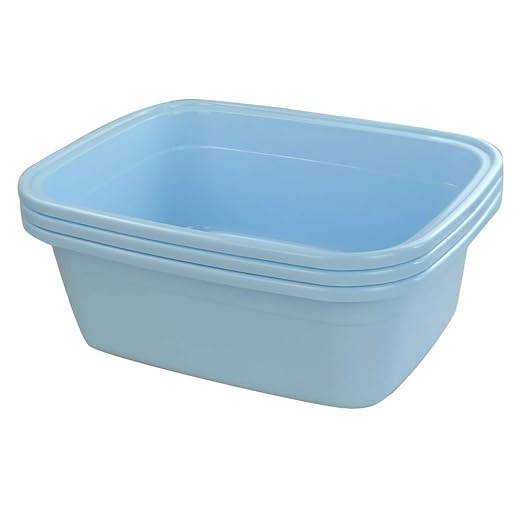 3-Pack 16 Quart Large Plastic Wash Basin, Rectangle Dish Pan, Blue