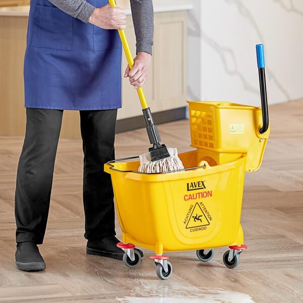 Commercial Mop Bucket with Side Press Wringer, 44 Qt, Yellow, 33.25 Inches High