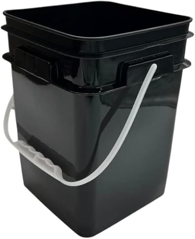 House Naturals 4 Gallon Square Food Grade Bucket Pail with Lid (Pack of 4) Made in USA containers (Black)