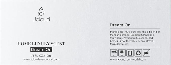 JCLOUD Dream On Essential Oil for Diffuser - Hotel Diffuser Oil & Home Luxury Scents - Pure Aromatherapy Diffuser Oil with Passion Fruit, Peony and Orchid, Natural & Pet Safe - 10mL