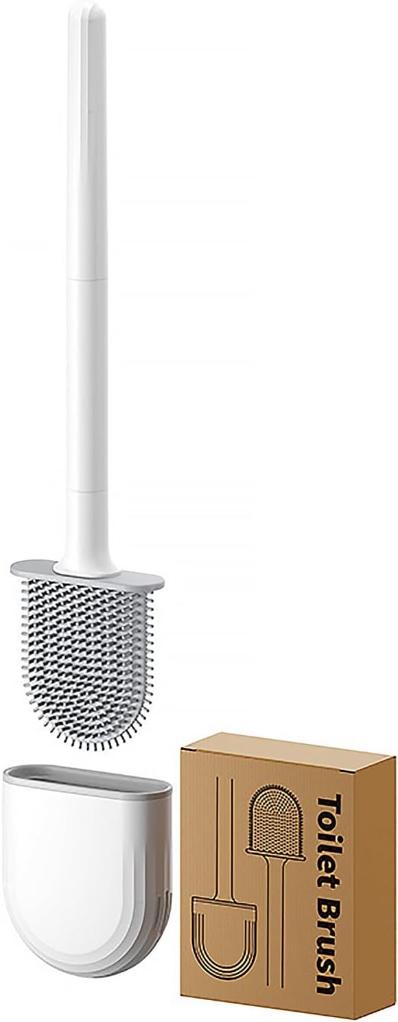 Kucucyle Mini RV Silicone Toilet Brush with TPR Bristles & ABS Detachable Handle Set, Flexible 360°Deep Cleaners Brushes, Wall-Mounted Design for Space-Saving RV Bathrooms Toilet Bowl Brush (White)