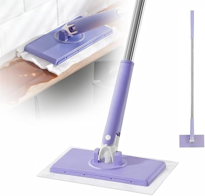 2026 Snap Grip Mini Mop Upgraded with 10 Pads| Zero Touch Hands-Free Cleaning Mop|27.5” & 36.5” Adjustable Handle Flat Dust Mop for Bathroom,Corners,Windows|No Wash, Wet & Dry Use (27.5”Purple)