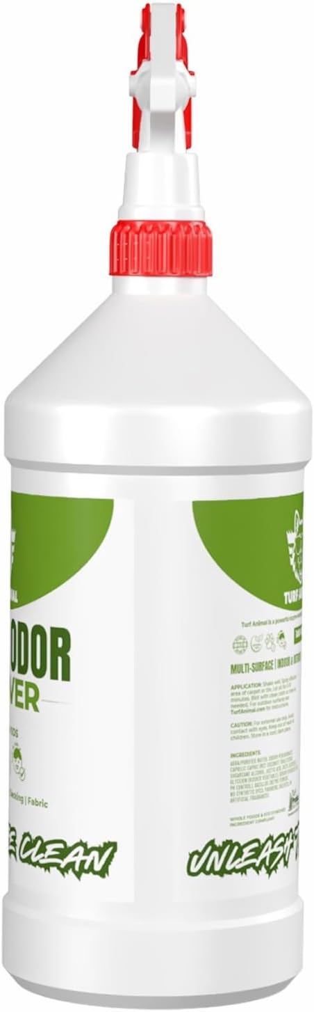 Turf Animal INDOOR Extra Strength Pet Stain & Odor Remover for Strong Odors and Stubborn Stains – Natural Enzyme Odor Eliminator for Carpet & Indoor Surfaces – Enzymatic Dog Urine Destroyer, 1 Quart