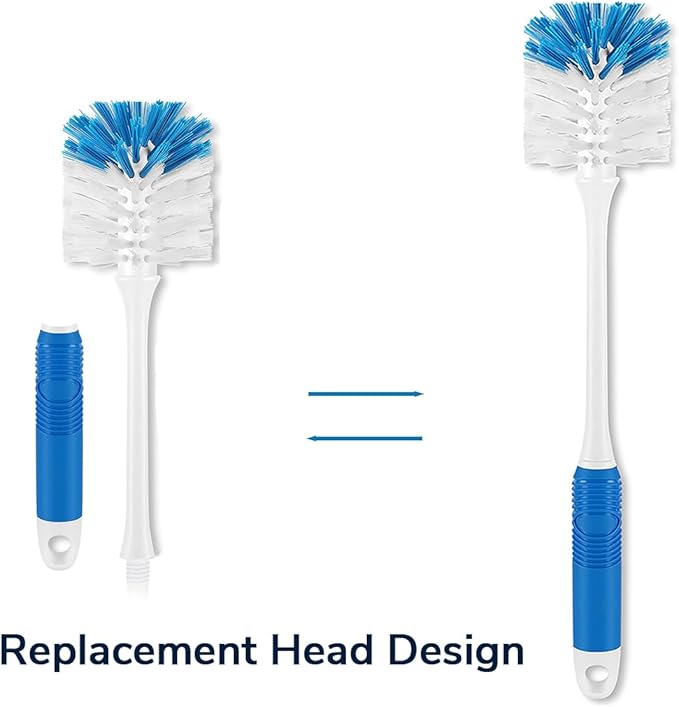 Bottle Brush Cleaner, Long Handle Bottle Brush with Dual Bristles for Water Bottles, Glassware, Mugs, Sports & Baby Bottles Cleaning, 2 Handles with 4 Brush Heads