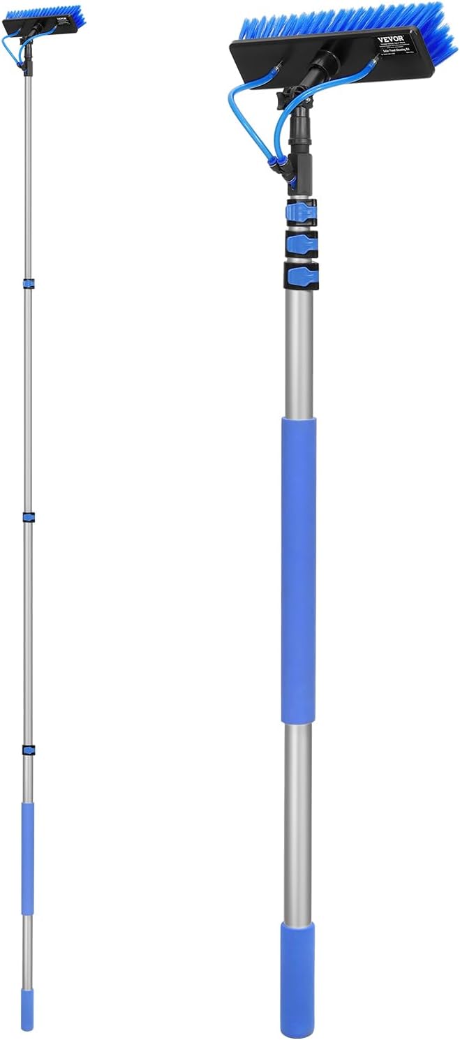VEVOR Water Fed Pole Kit, 20FT Solar Panel Cleaning Pole with Extendable Handle, 180° Rotatable Brush Head & 65.6FT Hose, Household & Outdoor Window Cleaner Tool for Caravan Solar Panel Deck