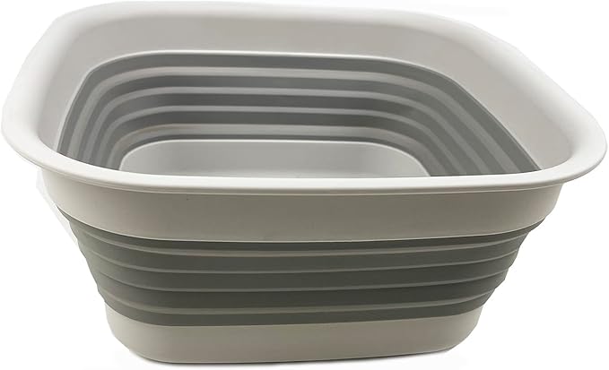 SAMMART 8L (2.1 Gallon) Collapsible Tub - Foldable Dish Tub - Portable Washing Basin - Space Saving Plastic Washtub (Grey)
