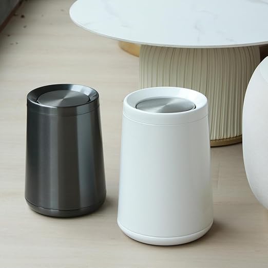 8L/2.1GALbrass Garbage can with Swing lid,Brushed Nickel Gold Trash can,Matte Gold Trash can for Bathroom,Powder Room,Bedroom,Laundry Room (white-32-8l)