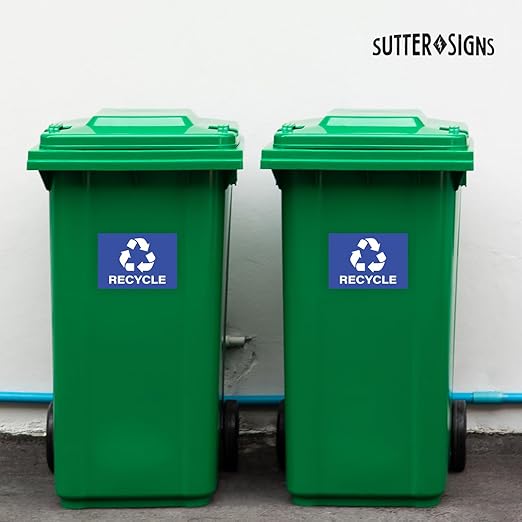 Recycle Stickers, Self Adhesive Weatherproof Vinyl Stickers, Blue, 7" x 10" (Pack of 4)