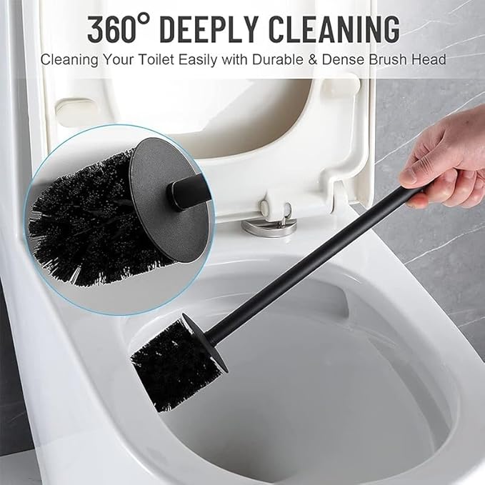 LSWYYP Toilet Bowl Brush Holder Square,Stainless Steel Square Wall Mounted Toilet Brush with Lid,Cleaning Toilet Brush Set for Bathroom,Black