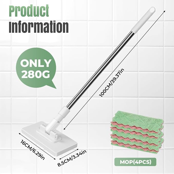 Jurfest Small Mop, Long Handle Stick Lazy Mops with One-Click Cloth Change, Locking Head with Sweeping Cloths for Wet & Dry Cleaning (1*mop+5*Cloth)