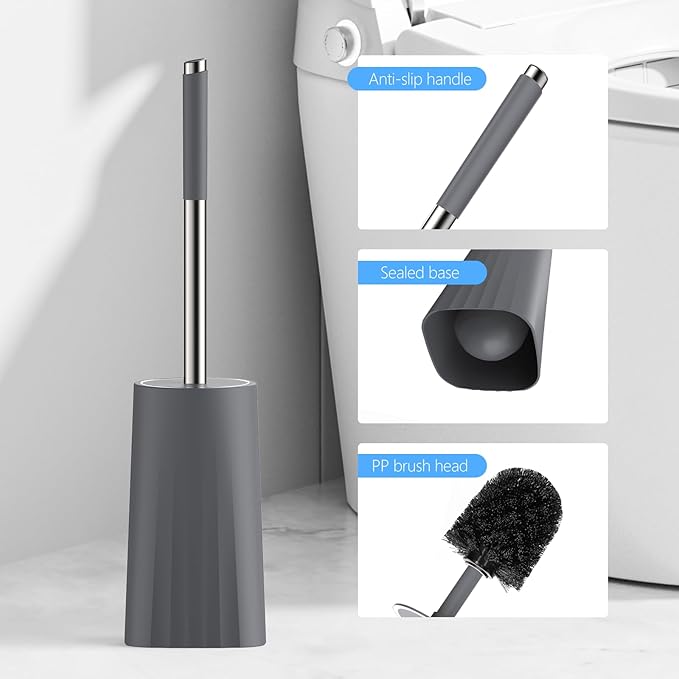 SetSail Toilet Brush, Compact Size Toilet Bowl Brush and Holder Toilet Brushes for Bathroom with Stainless Steel Handle Toilet Cleaner Brush with Durable Scrubbing Bristles, Grey