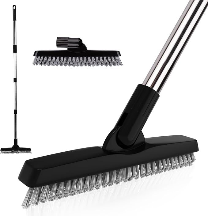 BITOPE Grout Brush Cleaner with Adjustable Long Handle, Swivel V-Shaped Stiff Bristles Scrubber, Tile Cleaning Crevice Line Corner Brush for Bathroom Shower Baseboards Hard to Reach Areas-56 inch