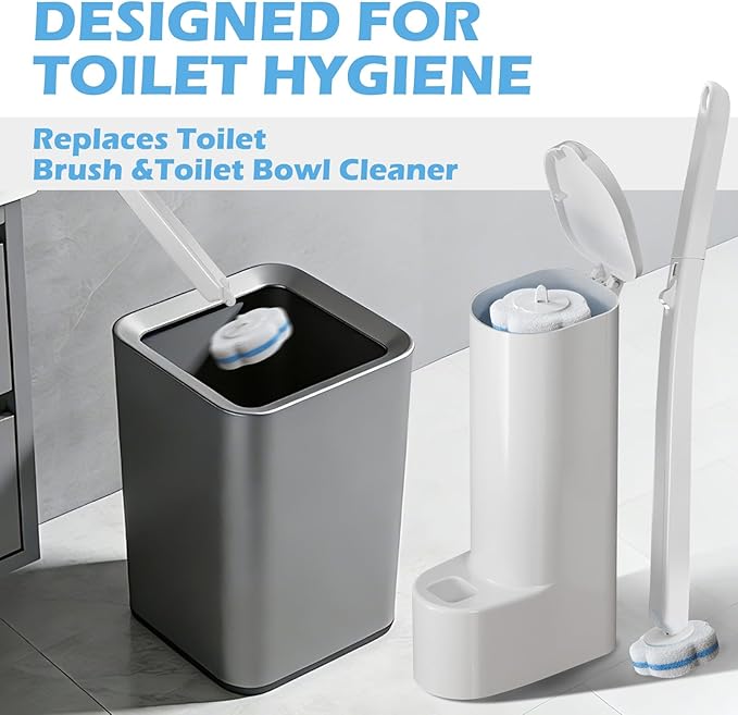 Disposable Toilet Brush Cleaning System, 2pcs Wands with 104pcs Replacement Heads, Stick for Toilet Cleaning,Wands with Refills Pads, Wall Mounted Toliet Wand for Bathroom, Toilet Brush and Holder Set