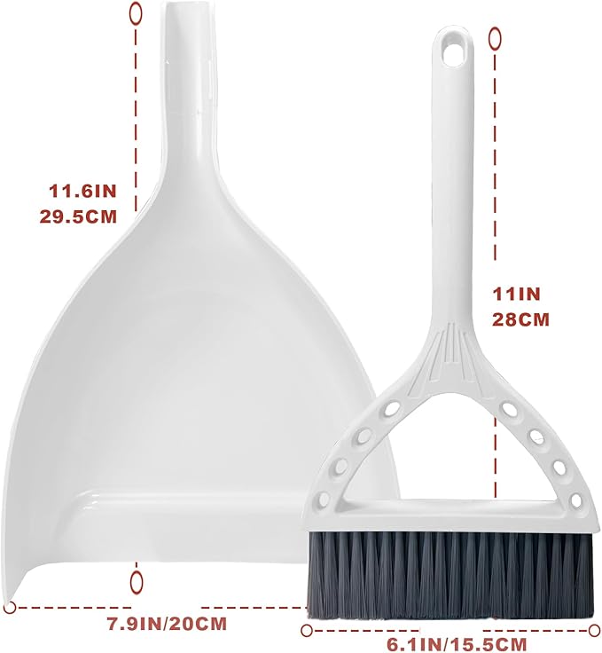 BSMstone Mini Broom and Dustpan Set Small Dust pan and Brush Set Perfect for Desk Office Camping Dorm RV Essentials (White)