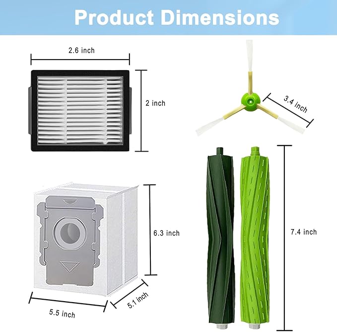 Replacement Parts Accessories for iRobot Roomba i3 i3+ i7 i7+ i4+ i5 i5+ j5 j5+ i6 i6+ i8 i8+ i2 J7 E5 E6 E7 I&J&E Series Vacuum Cleaner,1 Roller Brushes,4 Filters,4 Side Brushes,6 Dust Bags