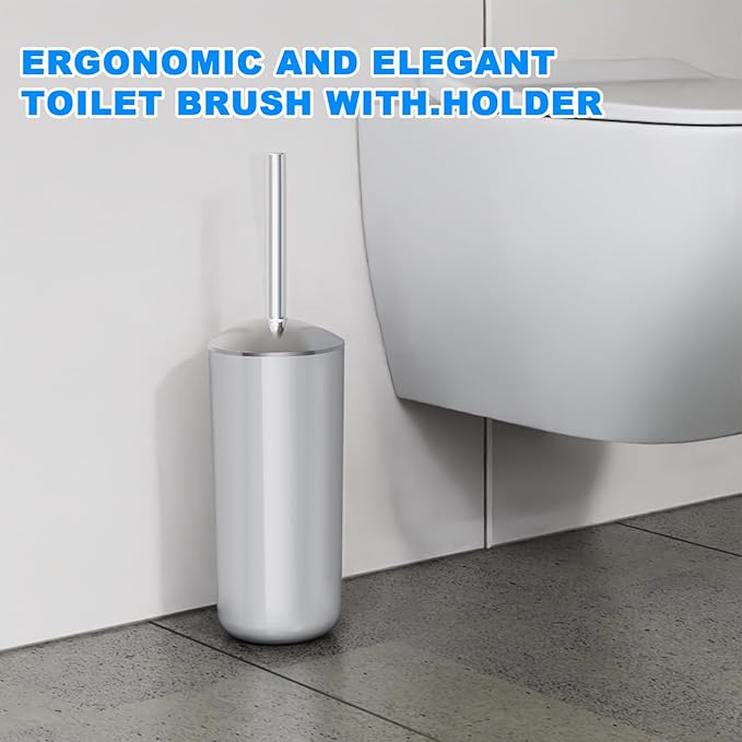 Toilet Brush and Holder Set of 2 | Great Value 2-Pack for Multiple Bathrooms | Sturdy Reinforced Handle for Durability | Discreet Enclosed Caddy | 360° Deep Cleaning Bristles | (Black)