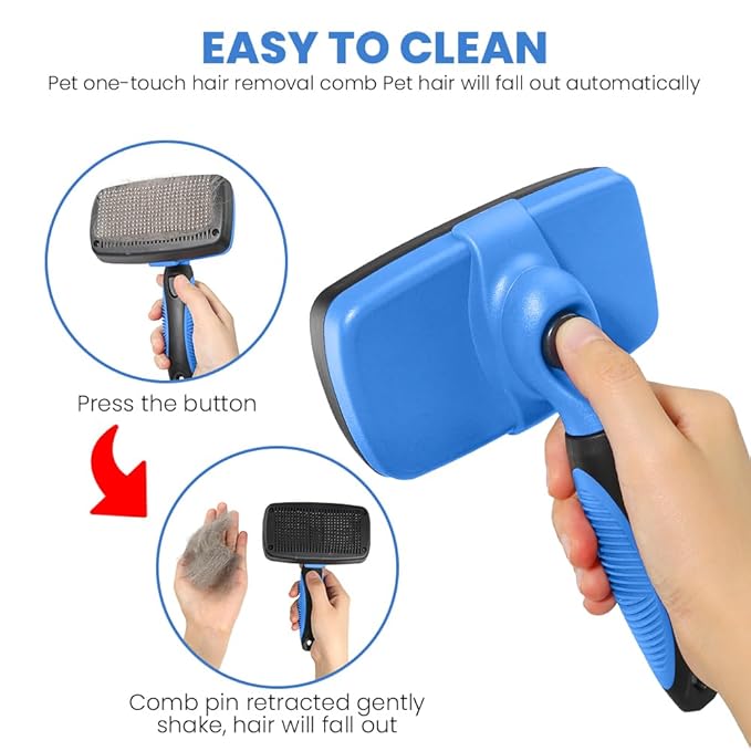 Self-Cleaning Pet Grooming Brush โ Deshedding Tool - Removes Loose Fur- Easy One-Click Fur Removal - Hair Brush - Pet Hair Removal Tool - Cat brush - Dog brush for Shedding - Dog hair remover - Large