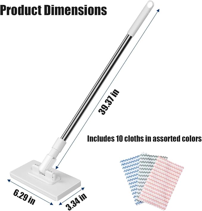 Snap Grip Mini Mop, Retractable Gap Dust Cleaner Flat Mops with Locking Head & Sweeping Cloths, 360 Rotating Head, Includes 10 Cleaning Cloths for Kitchen (1set Mop+ 10 Cloths)
