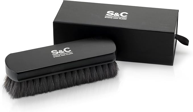 Premium Horsehair Shoe Polish Brush – Handcrafted Beechwood Shoe Brush for Shine and Buffing – Luxurious Shoe Shine Brush with Soft Horsehair Bristles (Black)