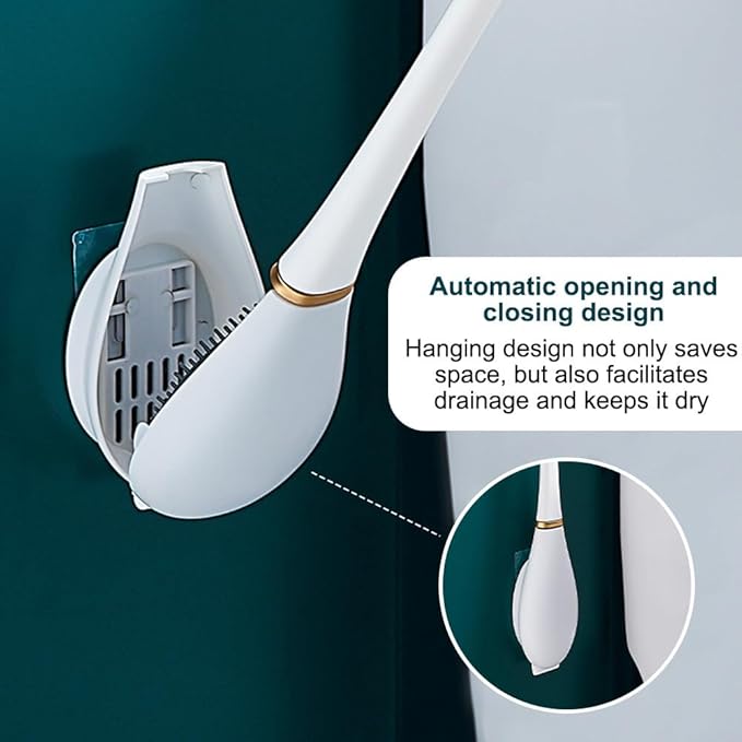 Silicone Toilet Brush & Holder Set, Deep Cleaning Wall Mounted Toilet Cleaner with Base & Adhesive Sticker for Home Bathroom