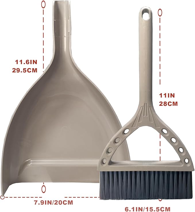 BSMstone Mini Broom and Dustpan Set Small Dust pan and Brush Set Perfect for Desk Office Camping Dorm RV Essentials (Khaki)