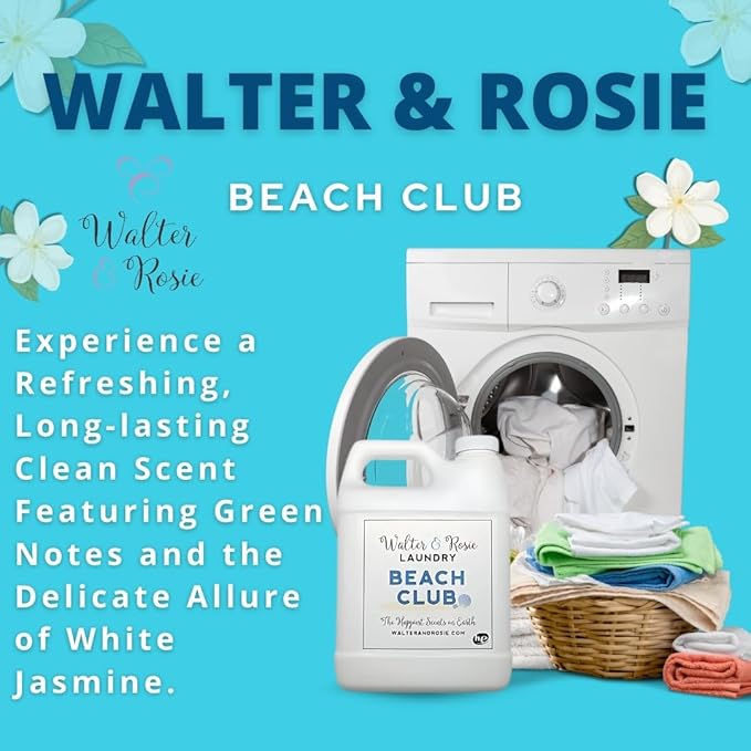 Walter & Rosie Beach Club Luxury Laundry Detergent - Park Inspired Scent with Green Notes & White Jasmine - Highly Fragrant Laundry Detergent - The Happiest Detergent on Earth - 128 Oz