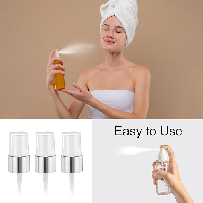 uxcell 6 Pcs Silver White Spray Top, 20/410 Fine Mist Sprayer Reusable Replacement Spray Bottle Pump Plastic Top for Cosmetic Perfume and Body Sprays Bottle