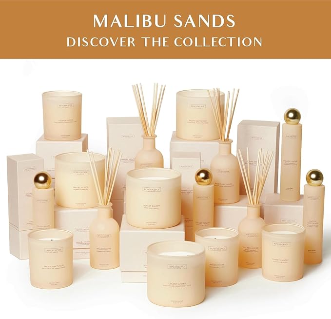 Benevolence LA Reed Diffuser - Orange, Cedarwood & Clove | Fall Home Fragrance Diffuser for Home & Bathroom | Long-Lasting Scent Sticks - Malibu Sands Collection