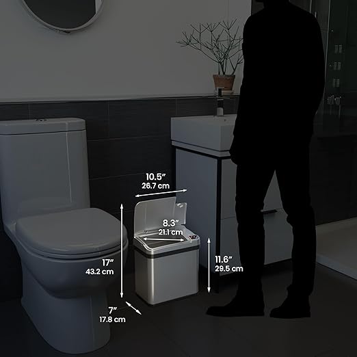 iTouchless 13 Gallon and 2.5 Gal Sensor Kitchen Trash Can with Lid and Bathroom Trashcan Combo Set, Stainless Steel Garbage Recycling Bins with Odor Filter for Home Office Garage Bedroom Living Room