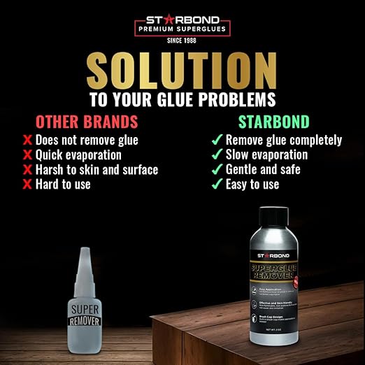 STARBOND Super Glue Remover, Dissolves Adhesive, CA Glue Debonder, Easy Brush Cap Applicator, 2 oz