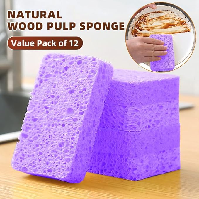 24 - Pack Non-Scratch Scrub Sponges - Sponges for Dishes and Washing Dishes, Cleaning Sponges for Kitchen Home and More(Purple)