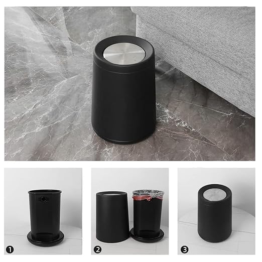8L/2.1GALbrass Garbage can with Swing lid,Brushed Nickel Gold Trash can,Matte Gold Trash can for Bathroom,Powder Room,Bedroom,Laundry Room (Black -32-8l)