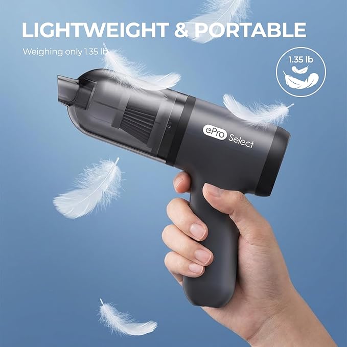 EPROEON EV1395 Cordless Handheld Vacuum Cleaner - 75W 12000Pa Strong Suction, 14-24min Runtime, 0.14L Dust Bin, Multi-Accessories for Stairs, Floors & Narrow Spaces