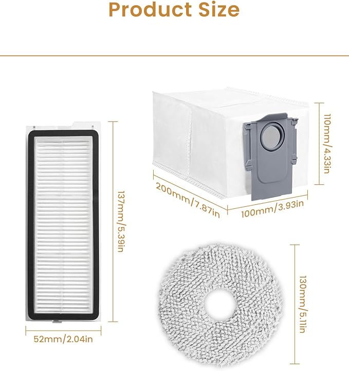 10 Pack Spare Accessories Compatible for Roborock QrevoPro,Qrevo S,Qrevo MaxV,Qrevo Curv,Qrevo Edge, Robotic Vacuum Replacement Parts: 2 Hepa Filter 4 Mop Pads 4 Dust Bags