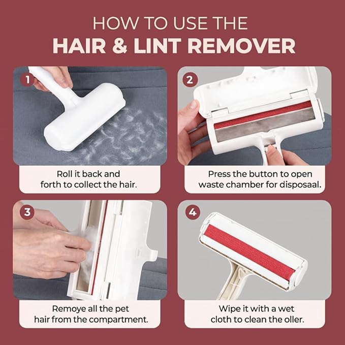 Essential Aura Portable Pet Hair & Lint Remover – Multi-Surface Reusable Lint Roller for Cats & Dogs, Works on Furniture, Carpets, Bedding & Clothes (Blue)