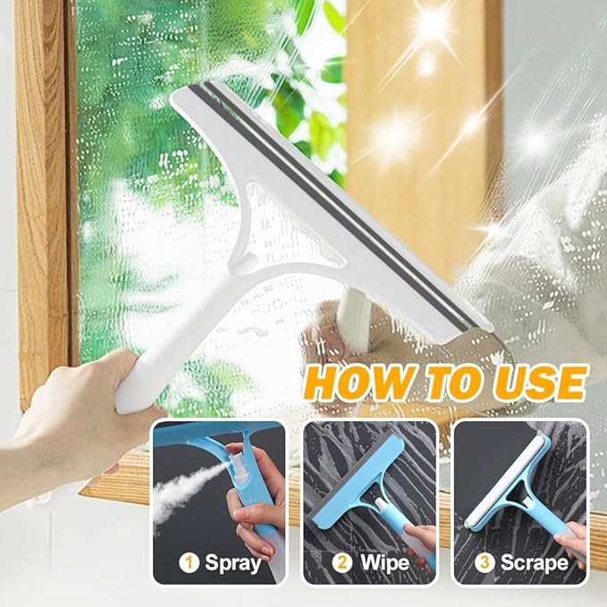 3 in 1 Window Cleaning Scraper, 3 in 1 Squeegee for Window Cleaning, All Purpose Window Cleaner Tool for Windows, All-Purpose Window Cleaner Tools (White)