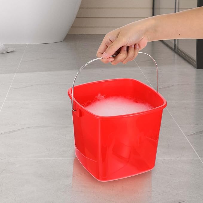 6 Pcs 3 Quart Plastic Cleaning Bucket, Small Square Detergent Pail with Handles, Utility Bucket for Home, Office, Kitchen, School, Commercial Use,(Red)