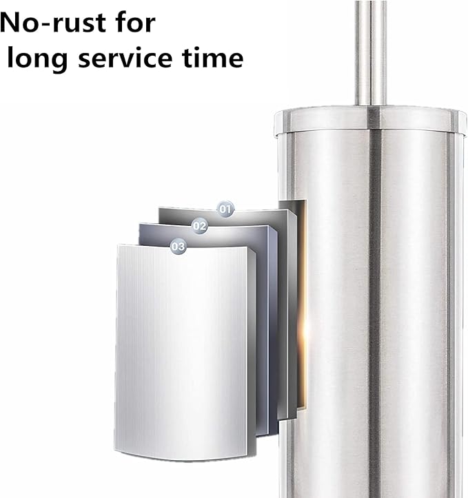 Chrome Toilet Plunger with Holder Bathroom Metal Canister Holder Drip Cup, Heavy Duty, Deep Cleaning Silver