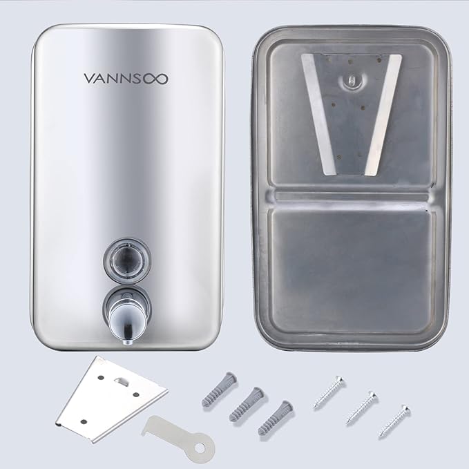 VANNSOO Commercial Soap Dispenser Wall Mount Stainless Steel Manual Liquid Pump Rust-Proof Leak Free for Bathroom (37 fl.oz./1100ml)