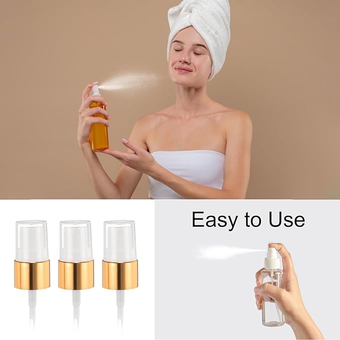 uxcell 6 Pcs Gold White Spray Top, 24/410 Fine Mist Sprayer Reusable Replacement Spray Bottle Pump Plastic Top for Cosmetic Perfume and Body Sprays Bottle