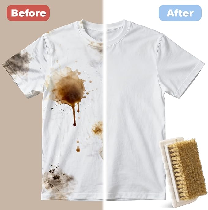 2 Pack Natural Boar Bristle Laundry Stain Brushes, Effectively Removes Tough Stains from Delicate Fabrics, Cotton, Knits & Leather - Gentle Scrubbing for Clothes, Shoes& Upholstery Without Damage