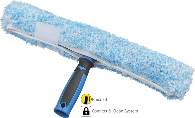 Unger Professional 14” Performance Grip Window Cleaner Scrubber, Gently Clean Mirror and Glass Surfaces Without Scratching, Reusable Microfiber Sleeve, Effective Cleaning Supplies
