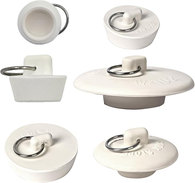 6 Pieces Rubber Sink Stopper, Drain Stopper Bath Tub Stopper with Pull Ring, Kitchen Drain Plug Sink Plug, Bathroom Bath Plugs, 6 Sizes(White)