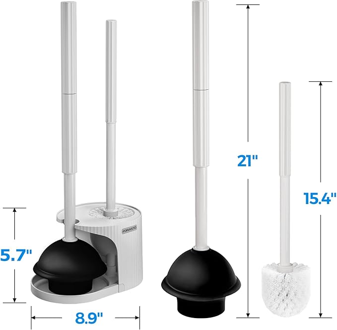 FORASTO 2 in 1 Toilet Plunger and Brush Set,Extended Handle Plunger,Toilet Bowl Brush Plunger Set,Bathroom Cleaning Tools ,Toilet Brush Plunger Combo,Cleaning Brush,Dark Gray