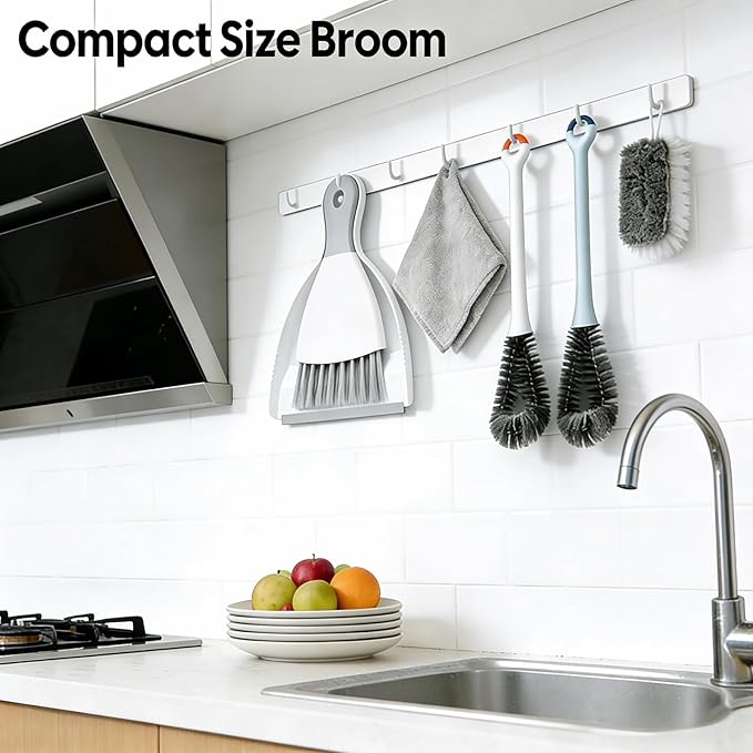 Neecio Mini Dustpan and Brush Set, Small Broom and Dustpan Set Dust Pan and Portable Hand Broom Dustpan and Broom Combo Compact for Desk, Table, Home, Kitchen Necessities