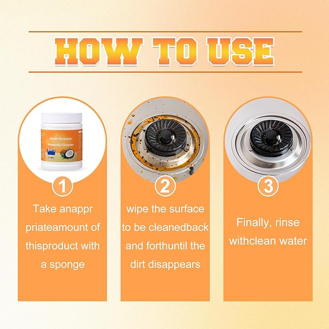 Multi-Purpose Powerful Cleaner for Kitchen, Heavy Kitchen Duty Degreaser, 3 In 1 Stainless Coconut Oil Cleaning Paste, All-Purpose Cleaner Removes Stains on Microwave,Oven & Stove Top