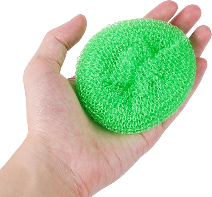 MIDELONG Plastic Dish Scrubbers for Dishes Plastic Pot Round Scrubber Scouring Pad Dish Scourers, Assorted Colors Poly Mesh Scouring Dish Pads for Kitchen Cleaning, Pack of 5
