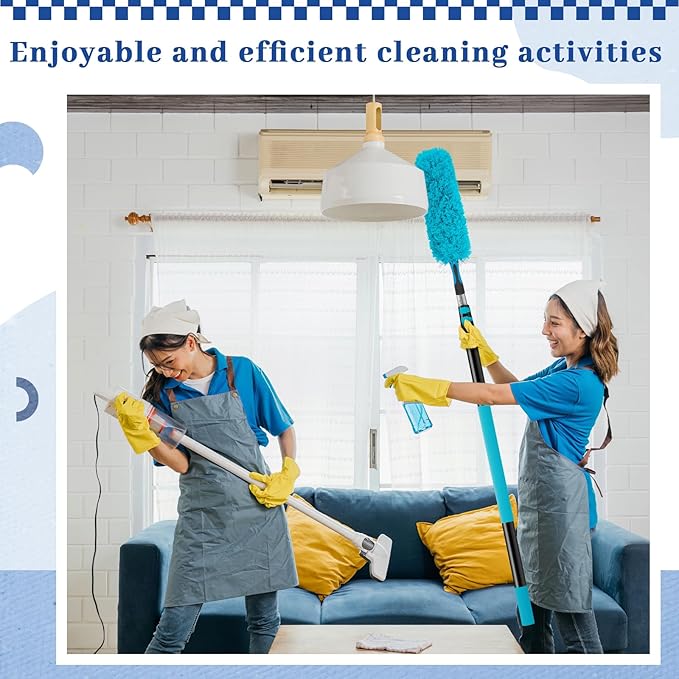 Acellegic 36ft High Ceiling Duster Kits with 7-30ft Extension Pole Heavy Duty, Ceiling Fan Duster and Feather Cleaner, Cobweb Remover & Blue Window Squeegee Kit, Household Cleaning Supplies