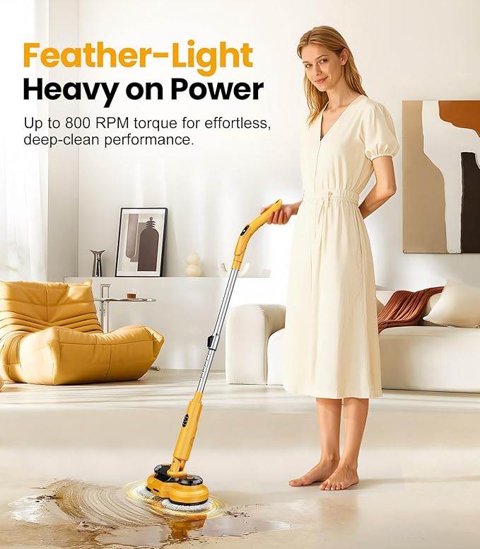 qimedo M2 Electric Mop with 5000mAh Battery,800RPM Cordless Mops for Floor Cleaning,Best Automatic Spin Mops with Smart Display,Upright Rotating Power Mop with LED Light & Water Spray